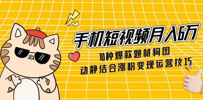 （14791期）手机短视频月入6万，10种爆款题材构图，动静结合涨粉变现运营技巧-耐玩网创