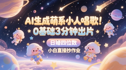 AI生成萌系小人唱歌，0基础3分钟出片，28个作品涨粉8.9W，单条最高19W赞，日入四位数，小白直接抄作业-耐玩网创