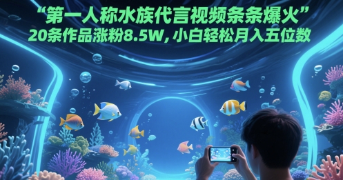 第一人称水族代言视频条条爆火，20条作品涨粉8.5W，小白轻松月入五位数-耐玩网创