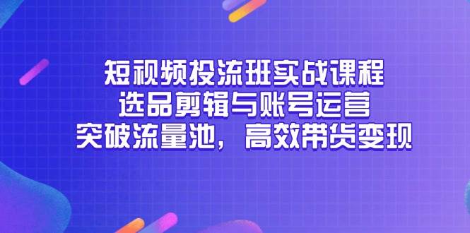 （14868期）短视频投流班实战课程，选品剪辑与账号运营，突破流量池，高效带货变现-耐玩网创