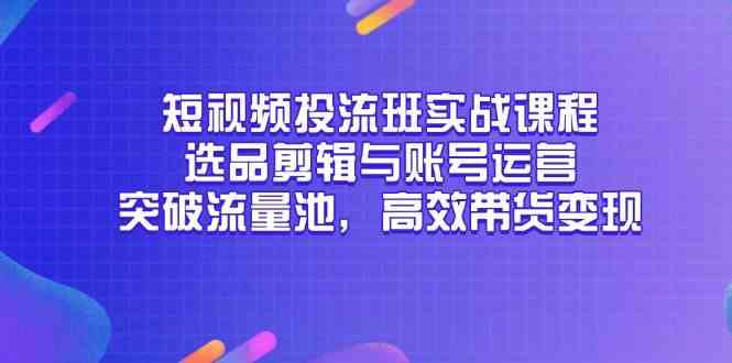 短视频投流班实战课程，选品剪辑与账号运营，突破流量池，高效带货变现-耐玩网创