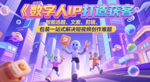 数字人IP打造获客变现实操课，智能选题、文案、剪辑、包装一站式解决短视频创作难题-耐玩网创