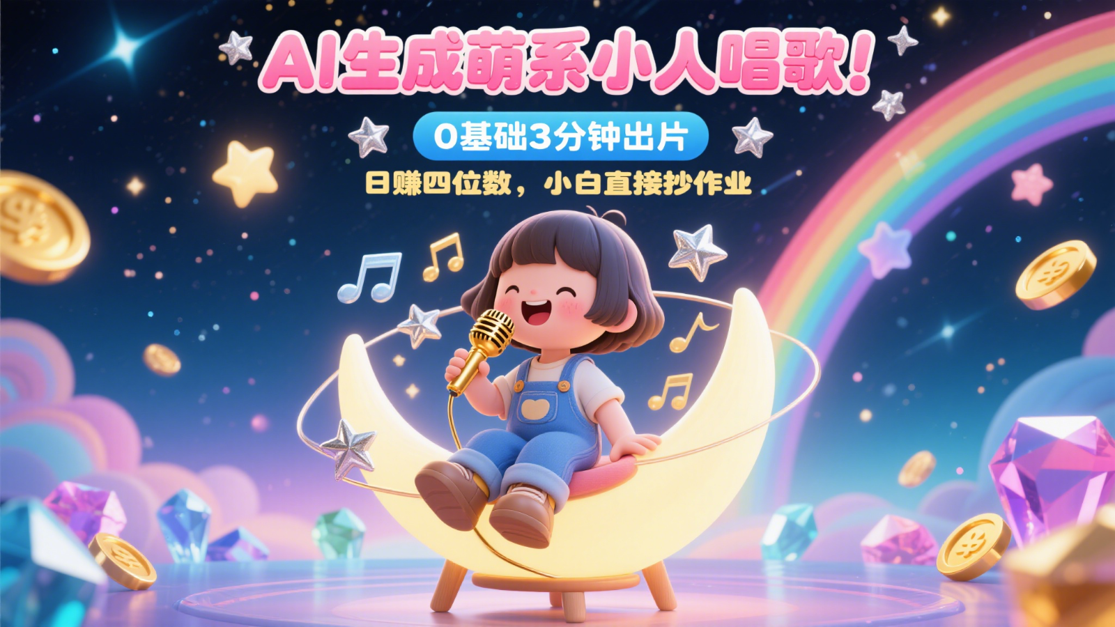 AI生成萌系小人唱歌！0基础3分钟出片，28个作品涨粉9万，日赚四位数，小白直接抄作业-耐玩网创