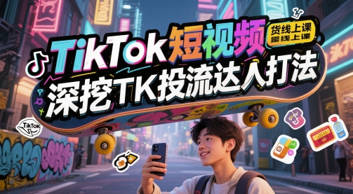 TikTok短视频带货线上课，深挖TK投流达人打法-耐玩网创