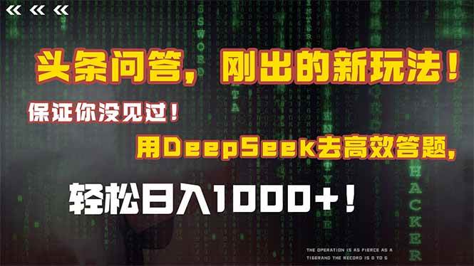 （14957期）头条问答，刚出的新玩法！保证你没见过！结合Deepseek高效答题，轻松日…-耐玩网创