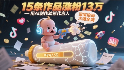 用AI制作幼崽代言人，宝宝的控诉火爆全网，15条作品涨粉13W，单号月入5位数实操教程-耐玩网创