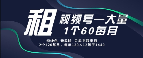 租视频号，一个60每月，2个120.纯绿色、无风险，常年租【揭秘】-耐玩网创