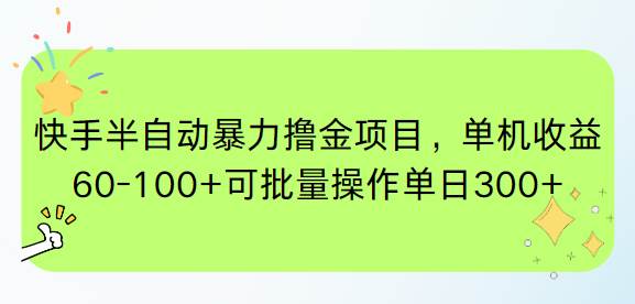 （15009期）快手半自动暴力撸金项目，单机收益60-100+可批量操作单日300+-耐玩网创