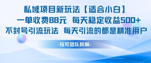 私域项目新玩法【适合小白】 一单收费88.每天稳定收益几张-耐玩网创
