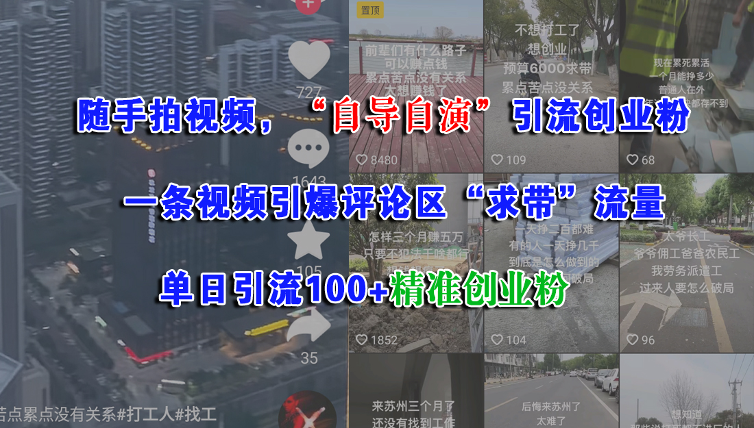 （15111期）随手拍视频，“自导自演”引流创业粉， 一条视频引爆评论区“求带”流量，单日引流100+精准创业粉-耐玩网创