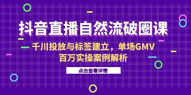 （15136期）抖音直播自然流破圈课-6月，千川投放与标签建立，单场GMV百万实操案例解析-耐玩网创